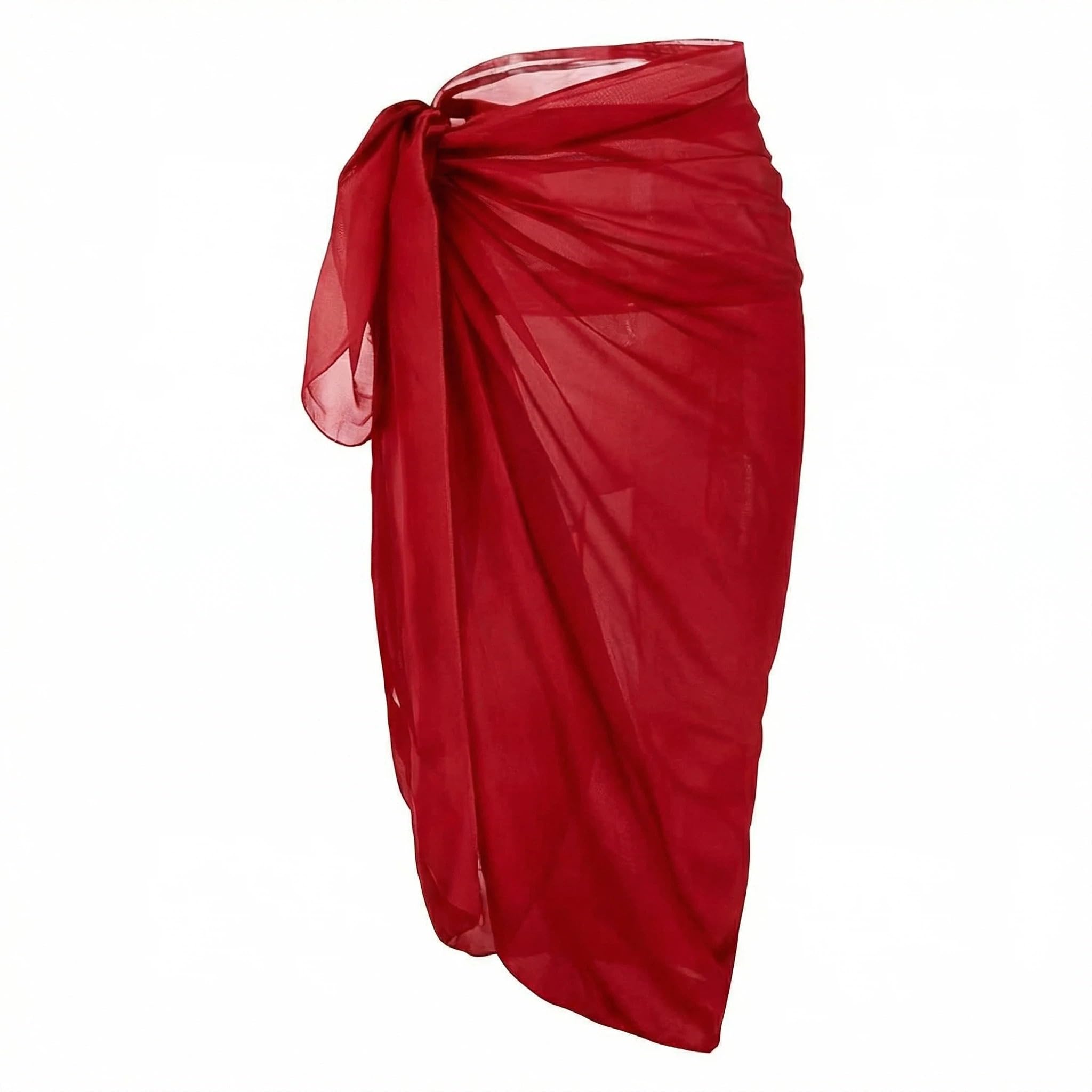 Qiansse Women's Red Beach Wrap Sarong For Chiffon Beach Cover Up Bikini Wrap, Holiday Swimwear For Beach & Pool, Elegant Cruise Sarongs For