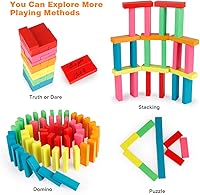 Vista 3 de Coogam Juego de apilamiento de bloques de madera con bolsa de almacenamiento, bloques de construcción de torre de colores, rompecabezas