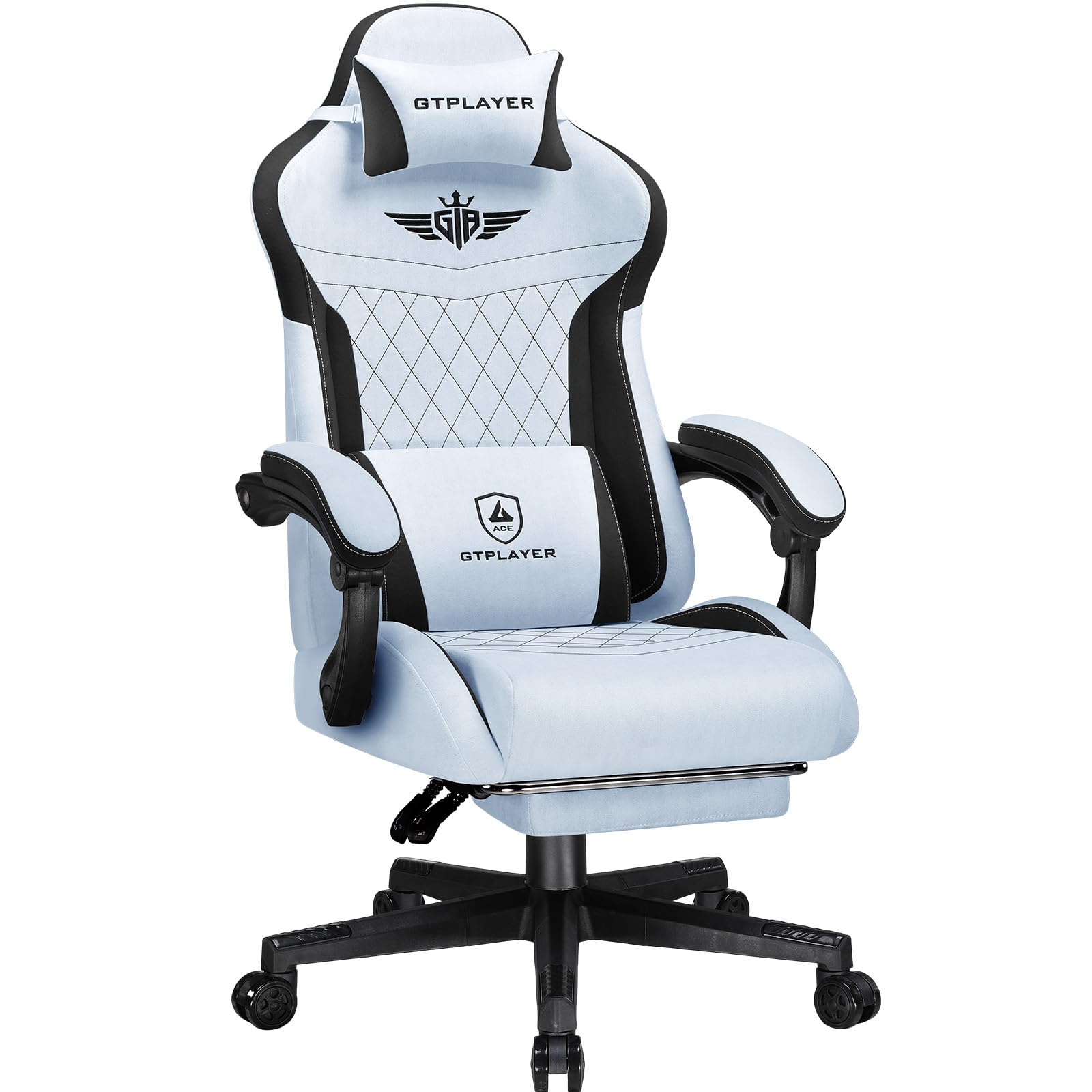 GTPLAYER Chaise de Jeu, Ergonomique, en Velours High-Tech, avec Soutien Lombaire - Chaise PC avec Dossier élargi - Charge maximale : 150 kg - Bleu Claire