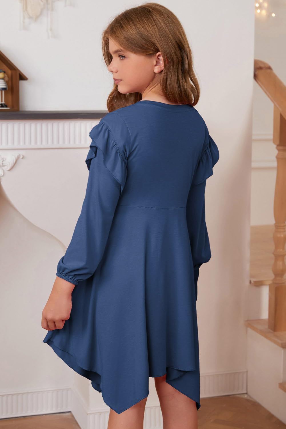 blibean Girls Long Sleeve High Low Dresses Tween Cute Swing Dress Size 6-15 Years - Image 3