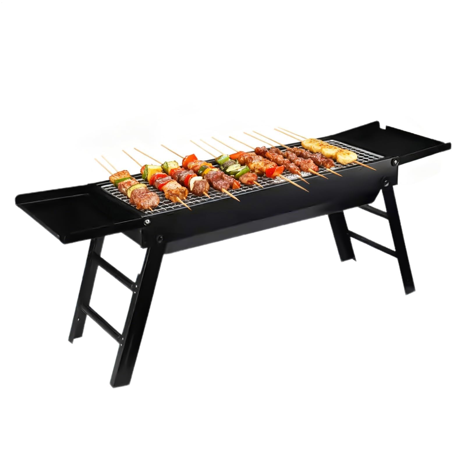 Przenośny grill na węgiel drzewny 88 x 22 x 31 cm składany sprzęt do grillowania na świeżym powietrzu na piknik kempingowy i spotkania ogrodowe, kompaktowa konstrukcja, łatwy do przenoszenia i