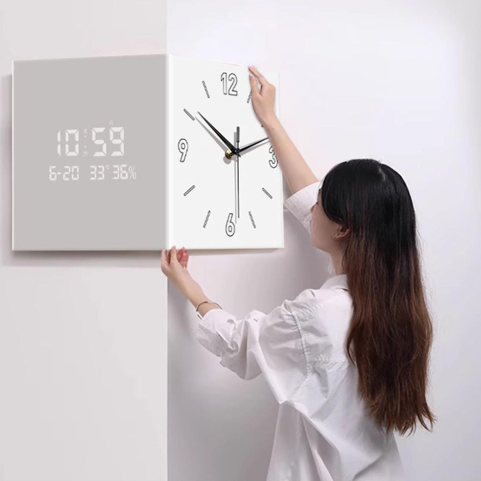 Amazon.co.jp: carotoe モダンコーナー壁掛け時計 両面ディスプレイ
