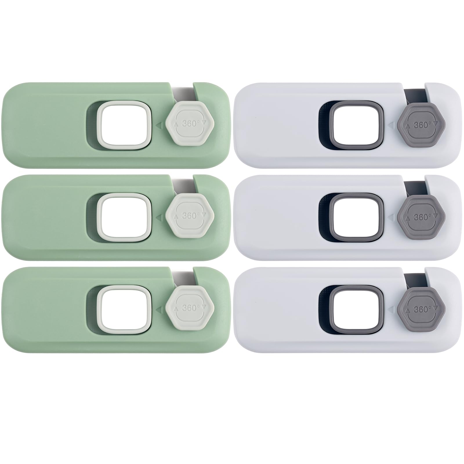 Sakolla Refrigerator Lock for Kids, 6 Pack Fridge Locks with Strong 3M Adhesives, Child Safety Locks for Doors, Cabinet, Drawers, Refrigerator, Oven Lock (Green+Grey)