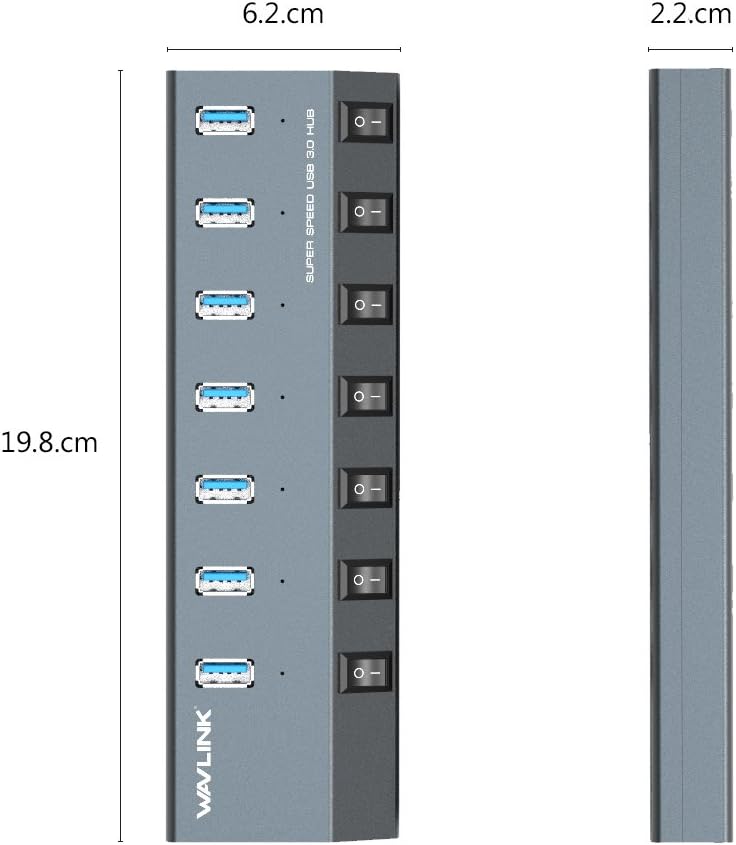USB Hub 3.0, WAVLINK 7 Port Powered USB 3.0 hub 48W Charging, 5V/2.4A Each Ports with Individual Switches LED Indicator, USB Extension for Laptop, MacBook, iMac, PC, USB Flash Drives