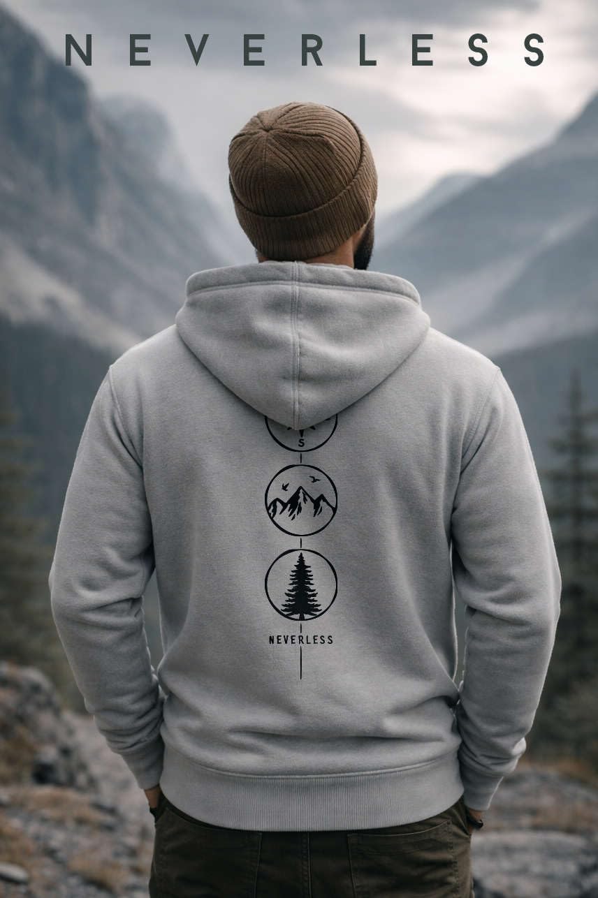 Neverless® Herren Hoodie Backprint Nature Symbole | Kompass | Berge | Baum Outdoor Männer Fashion Streetstyle