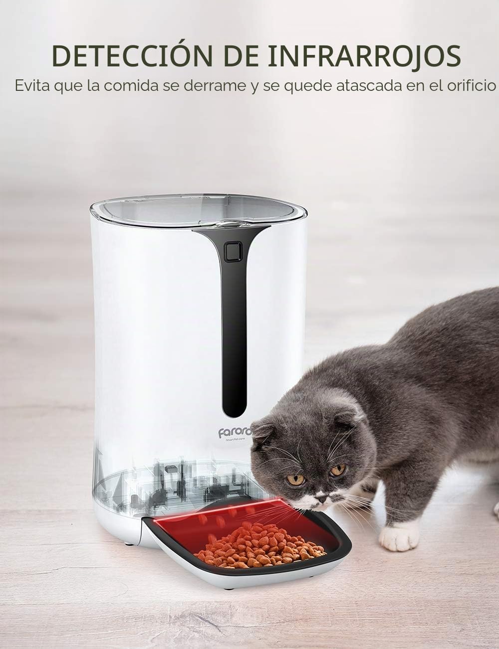 Faroro 7L Comedero Automático para Gatos, Dispensador Comida para Gatos y Perros con Temporizador hasta 5 Comidas por Día, Control de Porciones, Pantalla LCD, Grabación de Voz de 10s