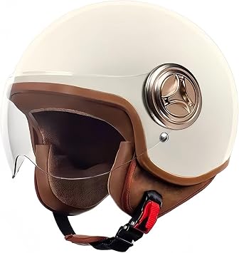Retro Open Face 3/4 Motorcycle Half Helmet with Visor DOT Approved Vintage Electric Bicycle Scooter Light Quick Buckle ATV Helmet for Moped Dirt-Bike Go-Kart Cruiser Chopper