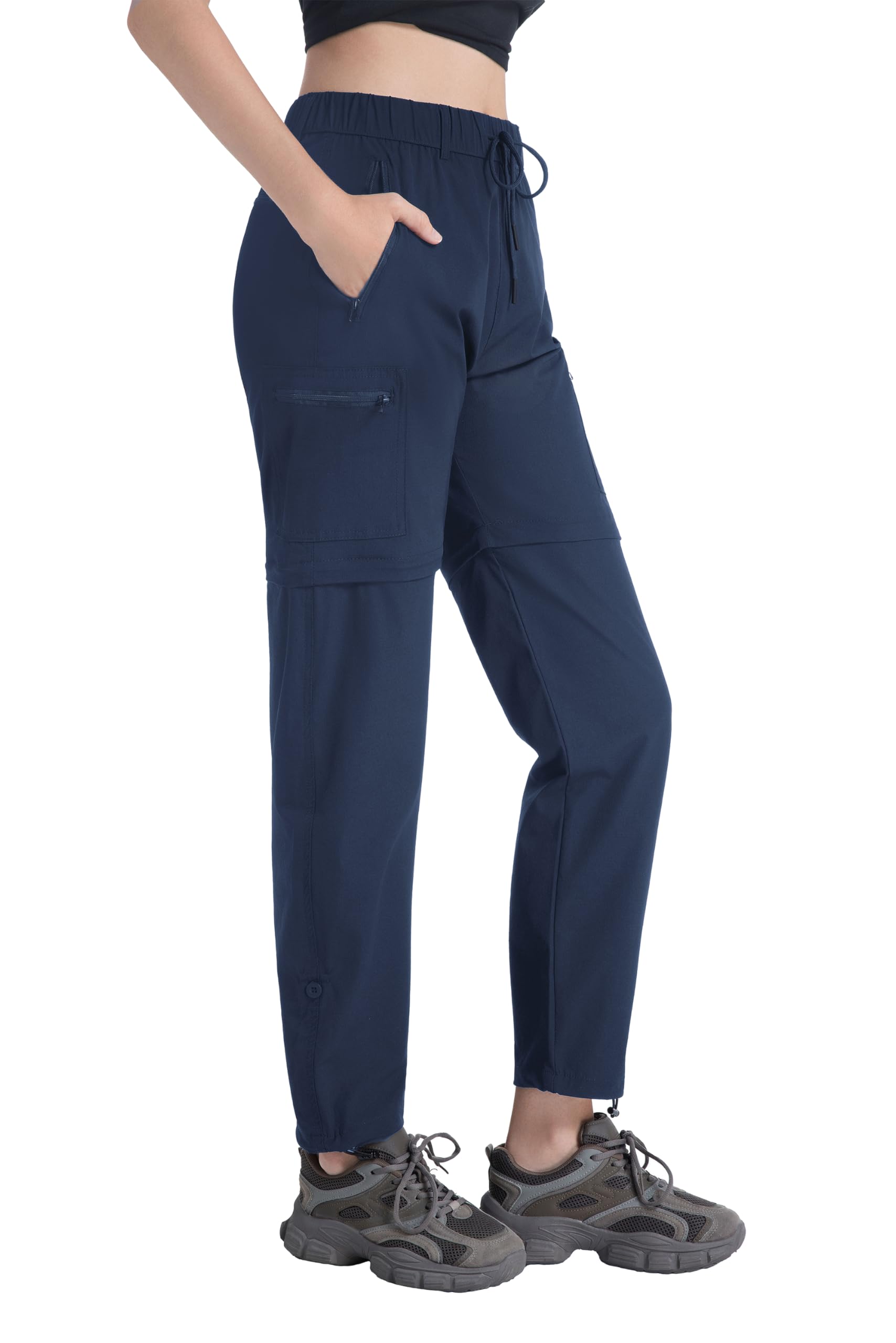 W JIANWANG Damen Zip-Off Wanderhose Trekkinghose, Atmungsaktiv Schnell Trocknend Outdoorhose, Abnehmbare Funktionshose mit 5 Reißverschlusstaschen, Leichte Stretch Sommer Hiking Pants