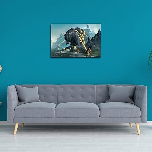 Miniatura 3 de Autlry Póster de lobo nórdico de Fenrir para decoración de pared, decoración estética contemporánea, impresiones en lienzo giclée, póster artístico