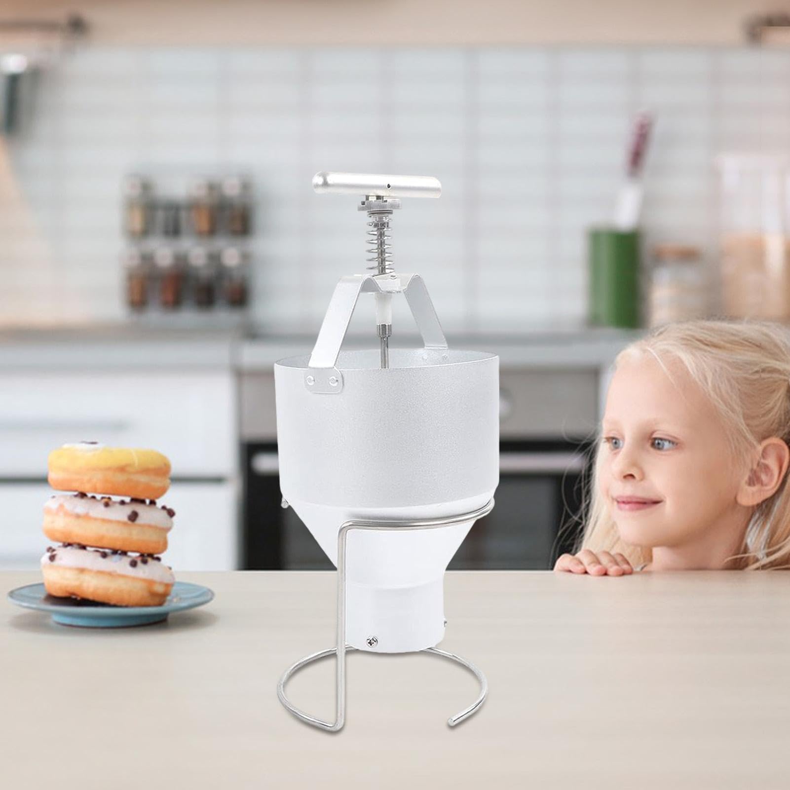 Donut-Spender – Manuelle Donut-Herstellung, 2,5 l, für Bäckerei | Donut-Maschine mit Ständer für Esszimmer, 6 verstellbare Stärken, Schlafsaal, Haus
