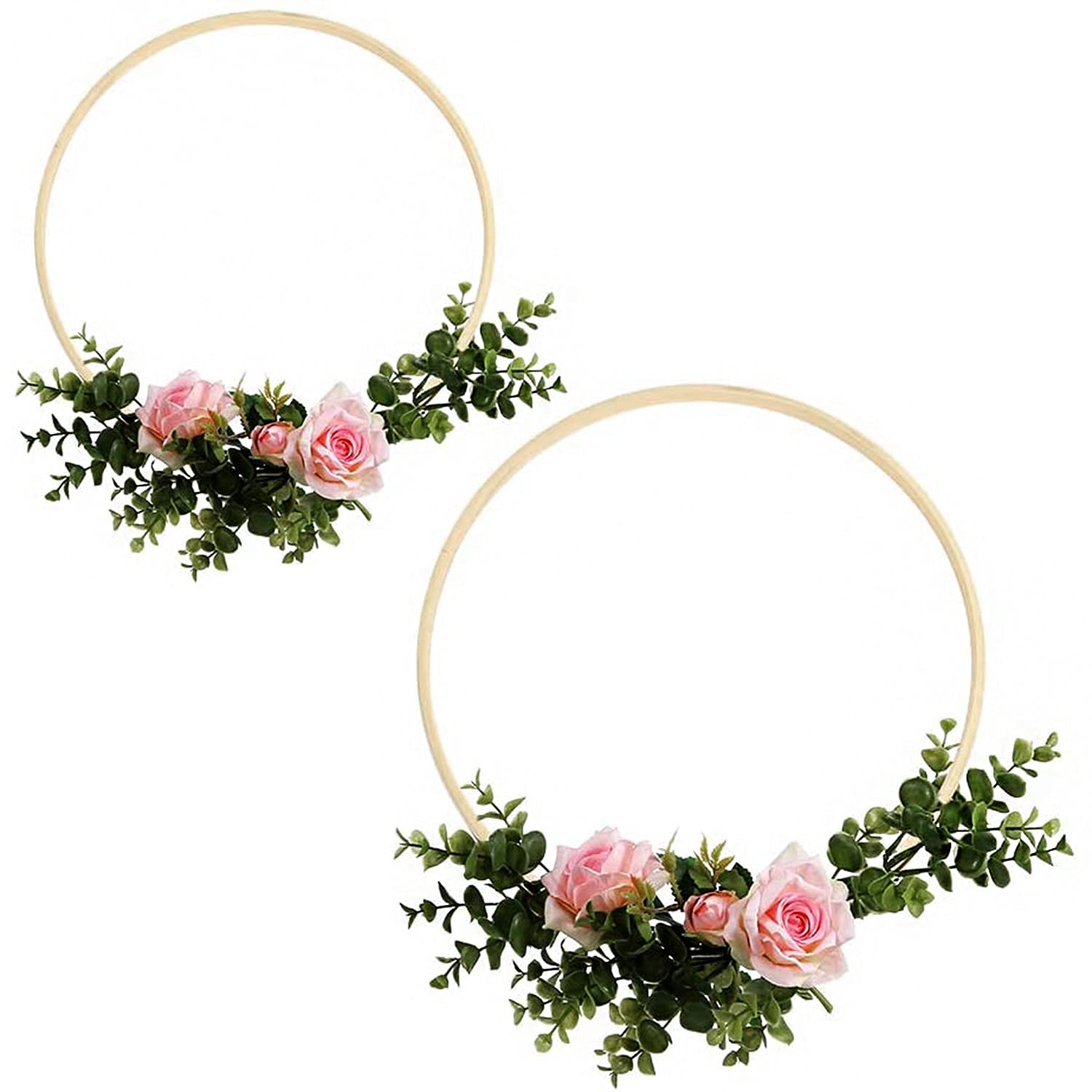 Queta 12 anelli in legno di bambù con motivo floreale in macramè, 12 pezzi, 4 misure, per fai da te, decorazione per matrimonio, decorazione per la decorazione di ghirlanda
