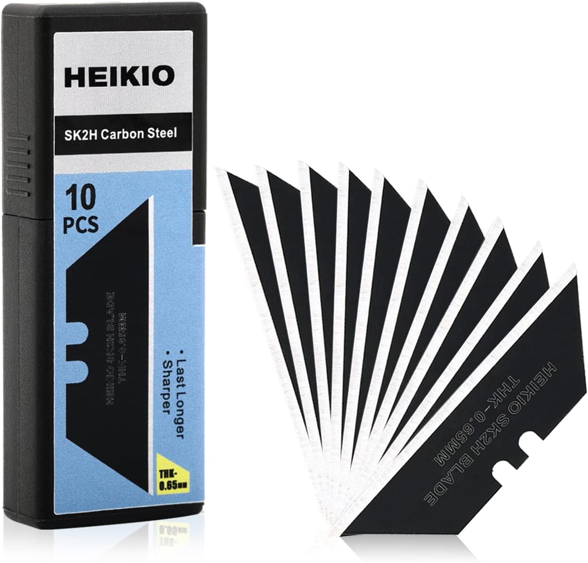 Utility Knife Blades, Pack of 10 Standard Replacement Blades for Heavy Duty Utility Knives and Box Cutters, Made of Black Carbon Steel, Thicker and Sharper than Normal Silver Blades