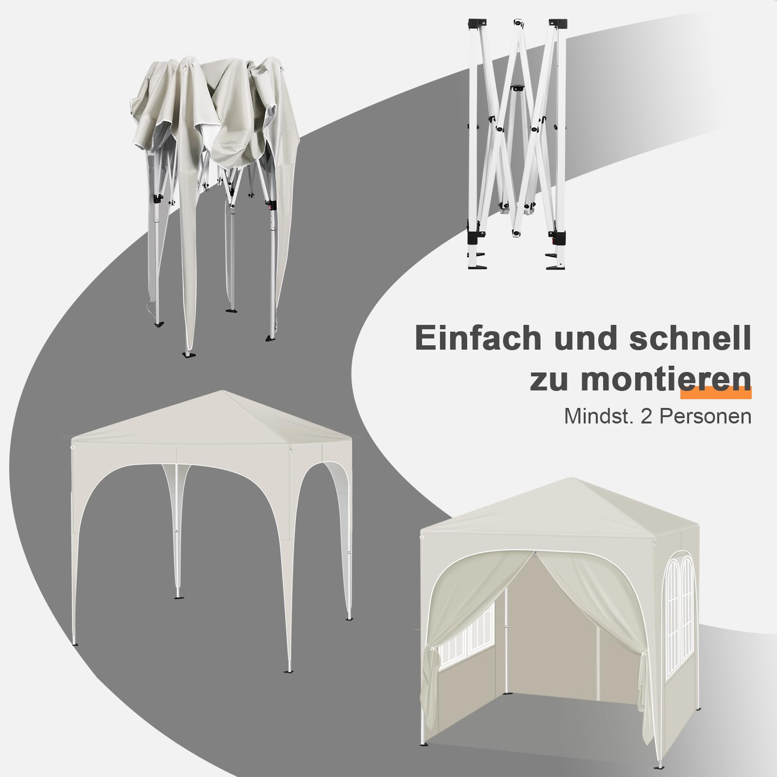 WOLTU Faltpavillon 2x2m Pop up mit 4 abnehmbaren Wänden Pavillon Beige | UPF 50+ UV Schutz, wasserdicht, höhenverstellbar, windstabil, Metallgestell, Strand