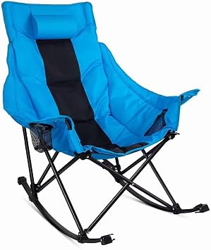 BOSSIN Portable Oversized Rocking Camping Chair for Adults,Outdoor Folding Chair with Storage Bag & Cup Holder