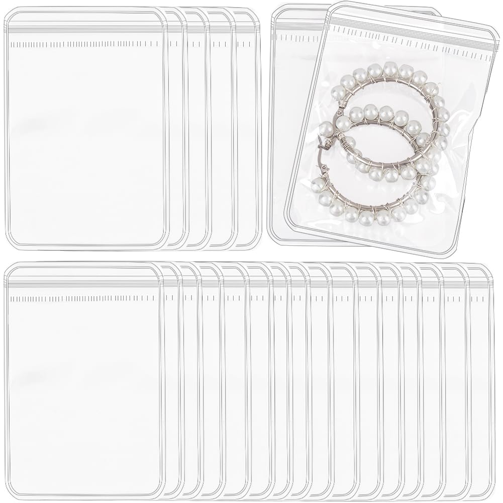 SOFPLATE 100Pcs 2.8 X 4 Inch PVC Jewelry Bags Clear Plastic Jewelry Bags Self Seal Ziplock Pouch Organizer Anti Tarnish Transparent Packing Storage Bags for Holding Bracelet Ring Earring Necklace
