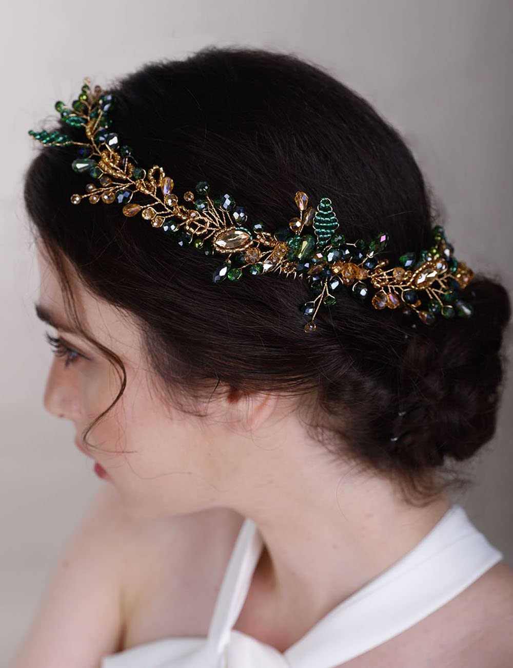 Chargances Crystal Beaded Bridal Hair Vine Comb with Pearls, Black Rhinestone Handmade Headpiece for Wedding, Prom, Flower Girl