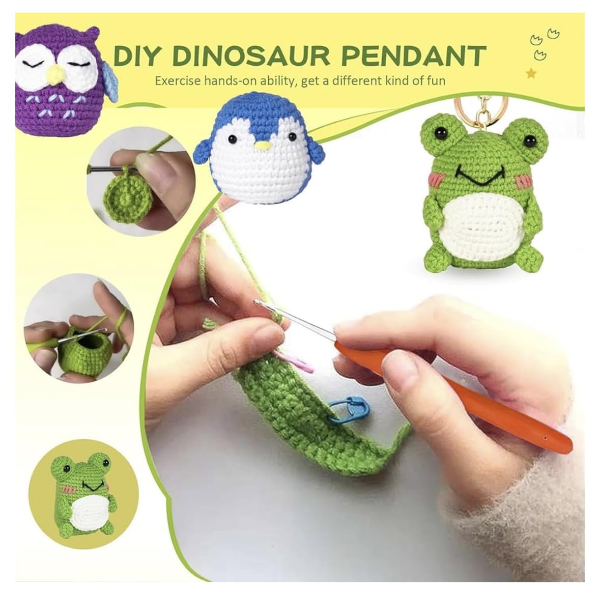 Crochet Kit for Beginners 9 Yarn Colours, Crochet Hooks, Accessories, Knitting kit, Gift Ideas, Green, Miniature - Image 2