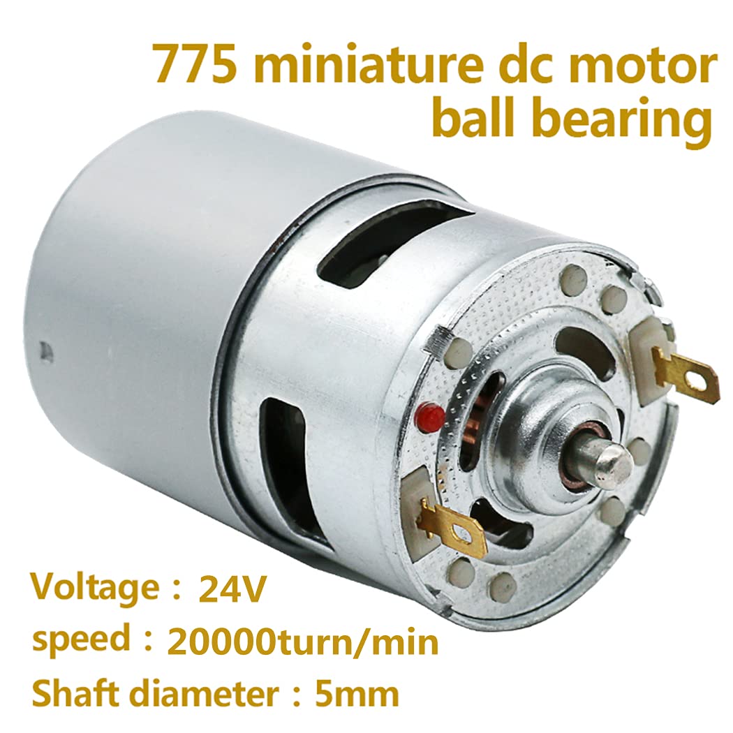 Puly DC 775 Motor 24V 20000RPM 775 Motor Ball Bearing Large Torque High Power Low Noise DC Motor for Electrical Tools 2-Pack（with Bracket）