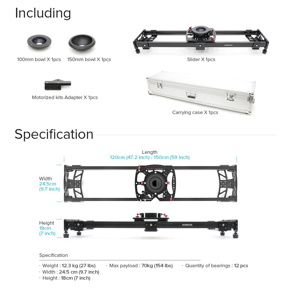 Amazon | Konova K シネスライダー 120cm (47.2インチ) 大型カメラ用
