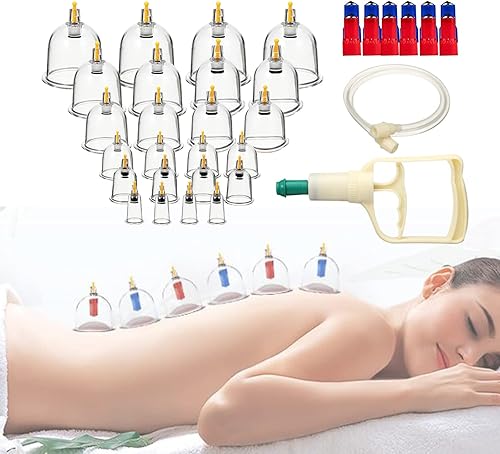 MLYLM Juego de terapia de ventosas con bomba de succión 24 tazas Hijama Juego de terapia profesional china de ventosas para celulitis corporal,