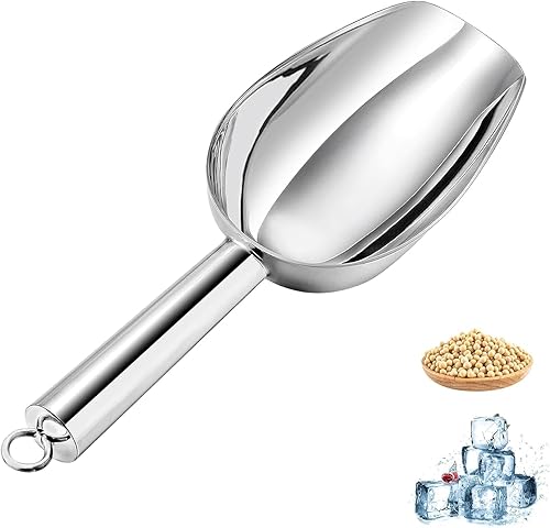 Cuchara de hielo de acero inoxidable, pala de hielo multifuncional con parte inferior redonda, cuchara de alimentos, granos de café, pala de frutas