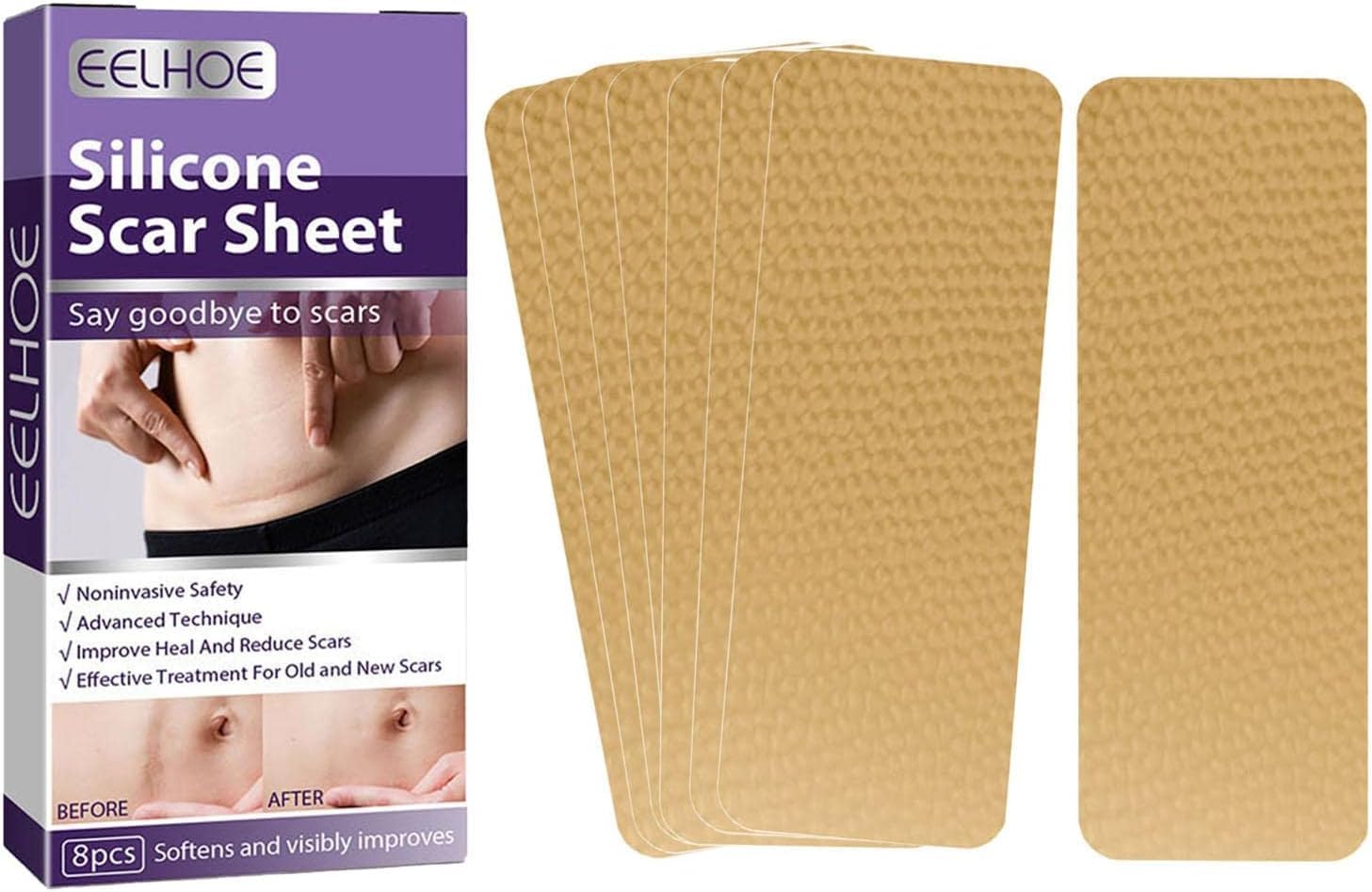 NALACAL Advanced Silicone Scar Sheets (8 Pcs), Odorless, Comfortable Strips for Fading Old and New Scars – Safe and Effective Silicone Scar Treatment