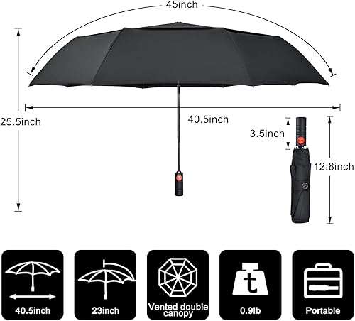 Miniatura 2 de Lejorain Paraguas plegable compacto de viaje Paraguas portátil negro doble toldo automático resistente al viento Plegable llamativo rojoamarillo
