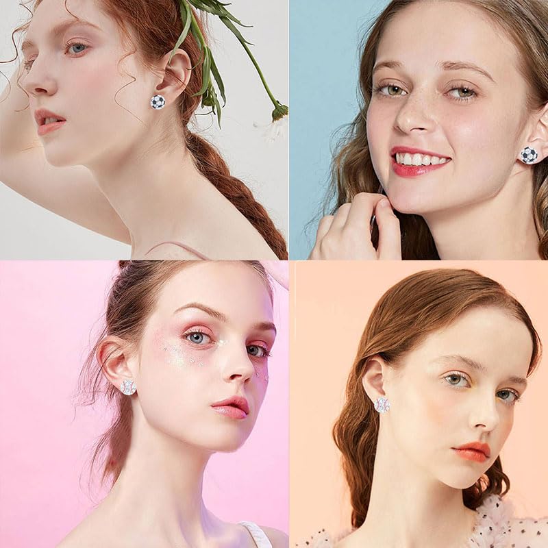 6Pairs Sport Acrylic Stud Earrings Set for Sport Lover Volleyball Baseball Basketball Football Rugby Glitter Football Jewelry Birthday Mother's Day Friendship Gifts3