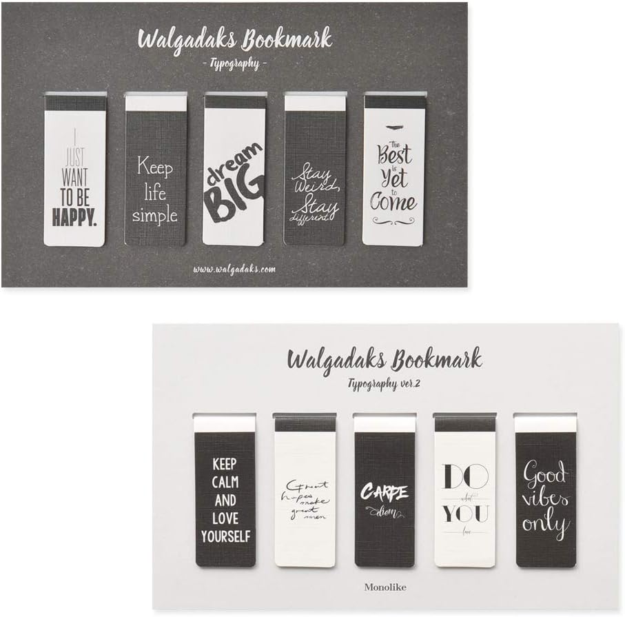 Monolike Magnetic Bookmarks Typography ver.1 + ver.2, 10 Pieces