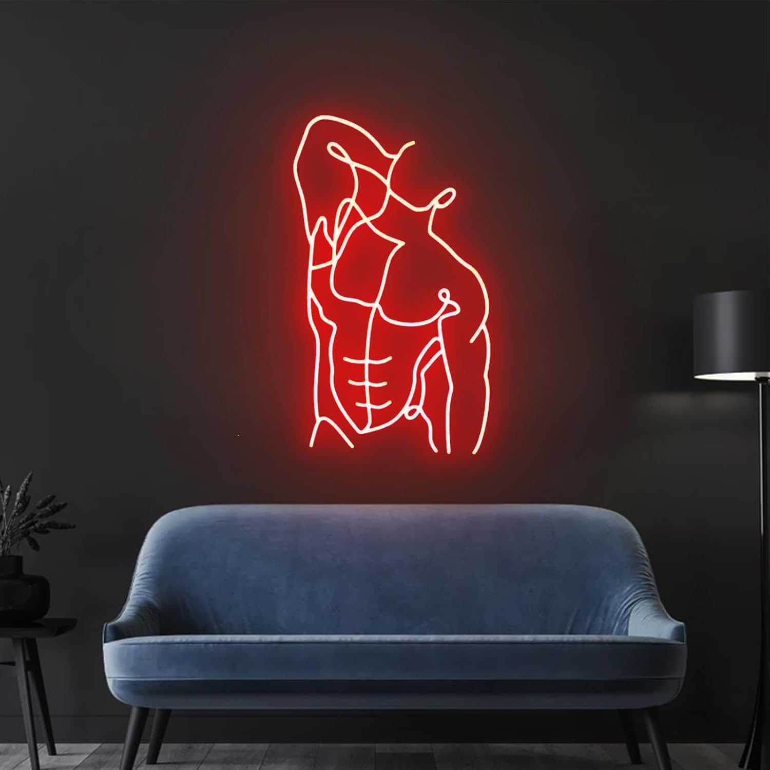 Muscle Man Neon Sign 23 inches Led Dimmable Male Body Masculine Man Red Lights Signs Wall Decor for Bedroom Home Gym Decorations