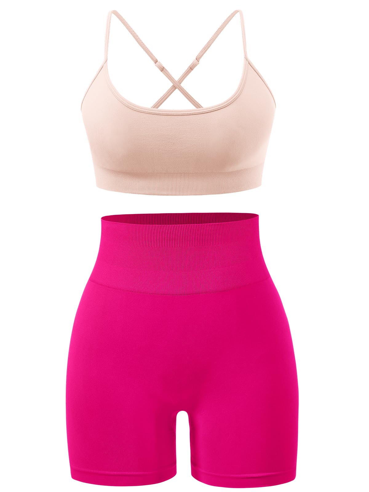 Ourgifts Workout Sets for Women 2 Piece Outfits High Waisted Yoga Shorts with Adjustable Strappy Sports Bra Gym Sets