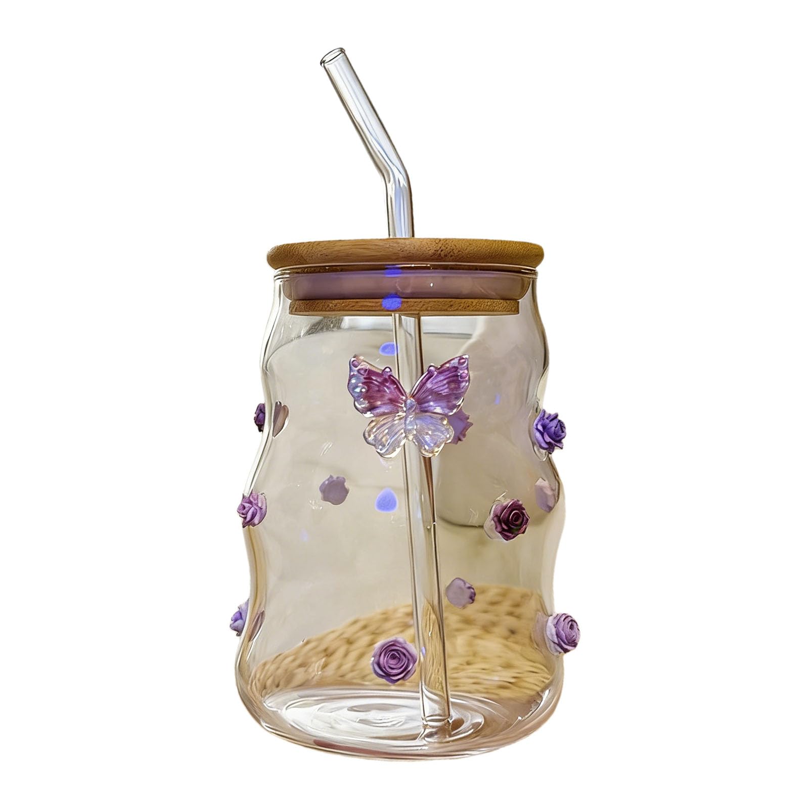 Yhplxyuus Easy to Clean Dishwasher Safe Glass Cup Borosilicate Butterfly Decoration for Beverages Large Capacity Mug