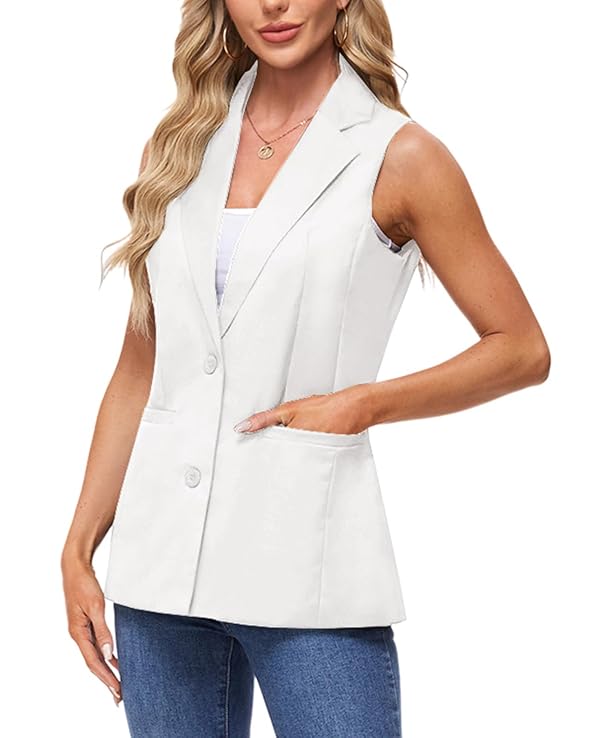 MINTLIMIT Long Sleeveless Vest Blazer for Women Casual Open Front Cardigan Vest Work Office Long Blazers with Pockets,M,White by MINTLIMIT - Used condition - Image 3