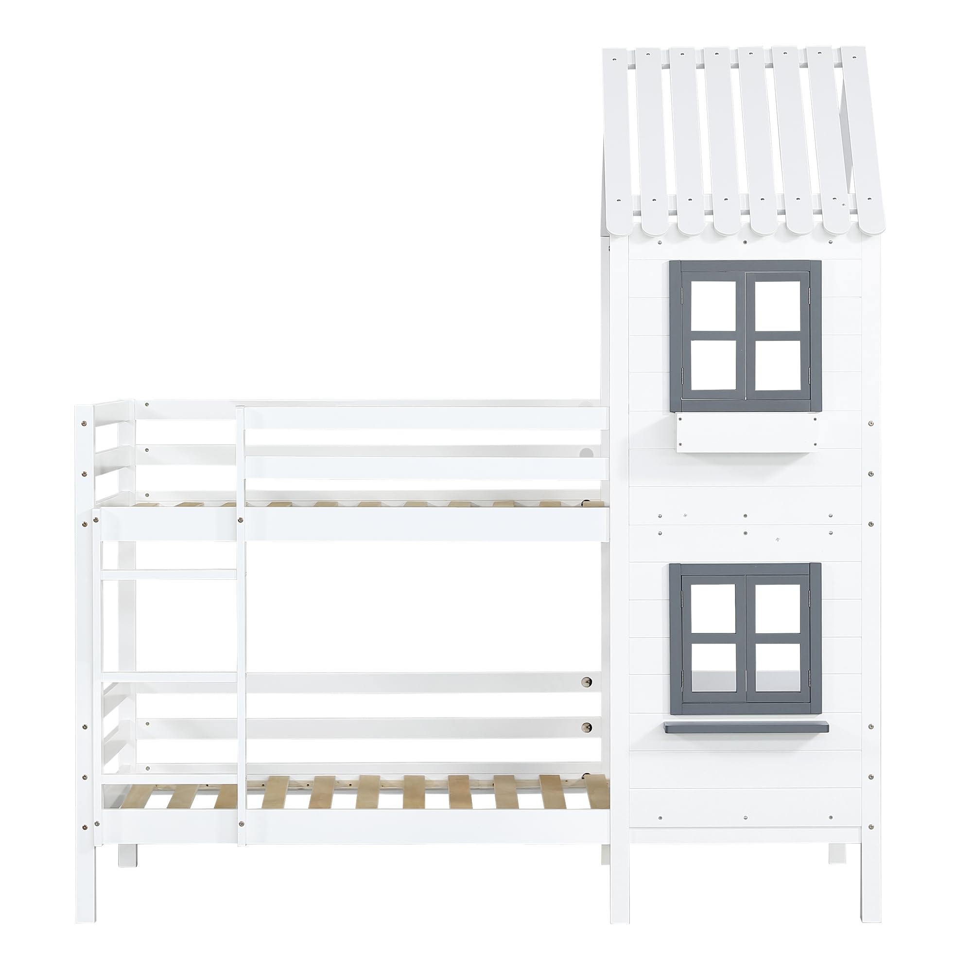 Lubvtti Litera Infantil 90 x 200 cm con pasamanos y Ventana,Cama Infantil con protección contra caídas y barandilla,Cama de Matrimonio,Estructura Cama de Pino con Base de láminas,Blanco