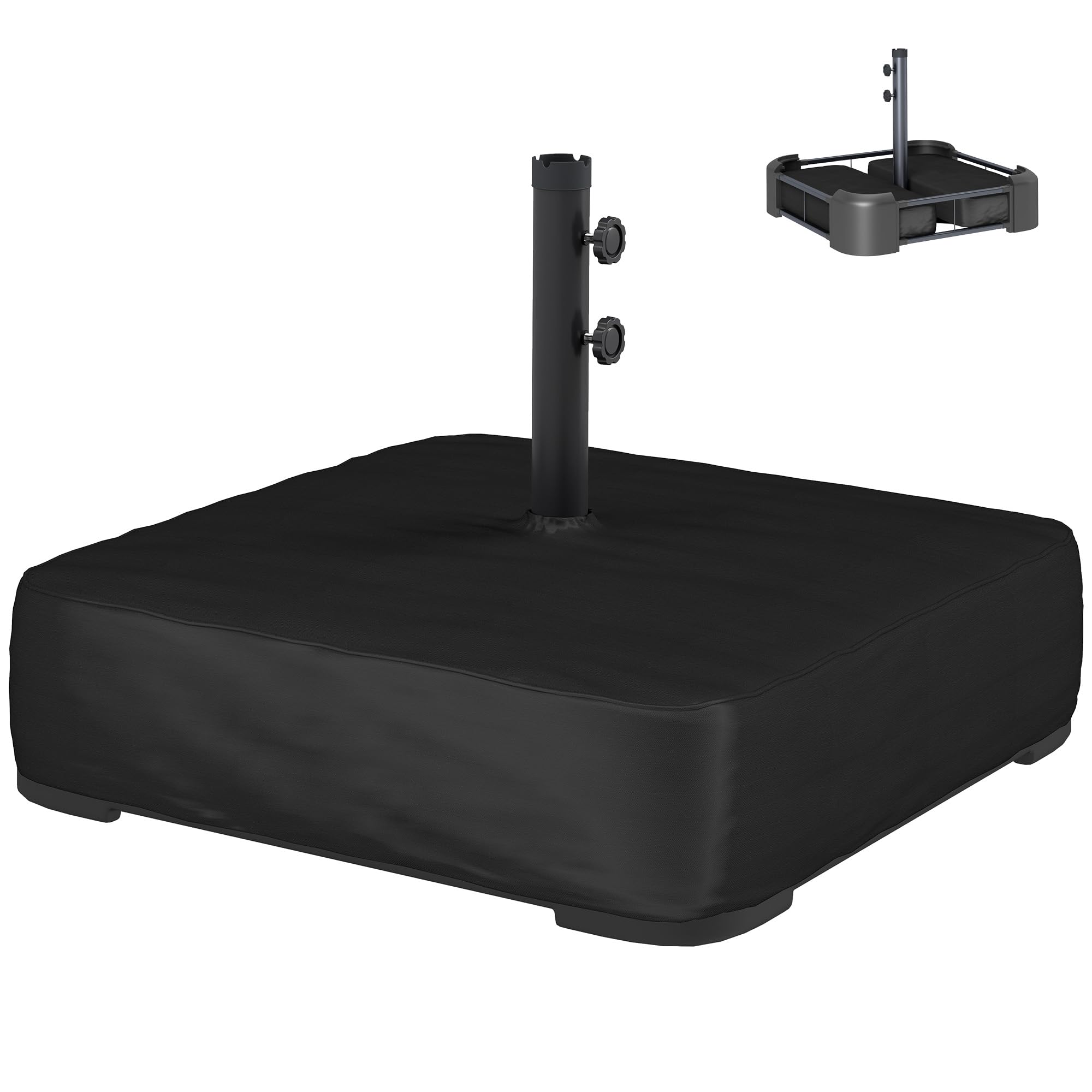 Outsunny Pied de Parasol avec Housse, Socle Parasol extérieur à remplir avec 80kg Sable ou 90kg de Sable Humide, pour mât Ø48mm, Base de Parasol déporté pour Jardin Patio terrasse, 78x78x40cm, Noir