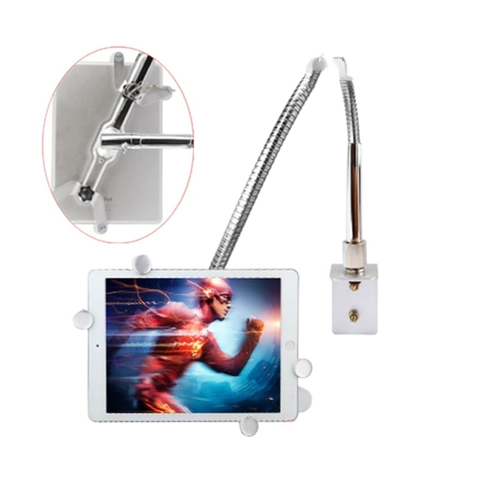 DL-TBM-L03 Universal 7" -10.6quot; Soporte de Pared for Montaje en Escritorio de Tableta con Bloqueo de Seguridad, Soporte for Almohadilla de Cuello de Ganso, Tubo Suave Giratorio Plateado