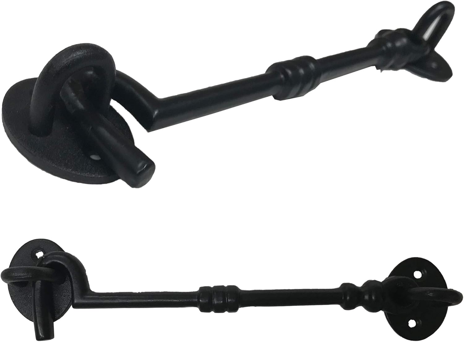 (4) 8" - Door Latch - DS-133 - Antique Style Eye Hook Door Latch for Gates, Doors, Closet, Cabinet, Sliding Barn & Shed Doors - in Vintage Black cast Iron Finish
