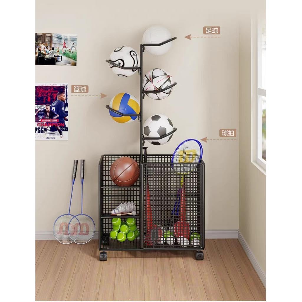 Ball Storage Rack Sports Equipment Garage Stand for Rugby Indoor Outdoor Gym Black|Sporting Goods | Team Sports | Basketball | Backboard Systems-image-27