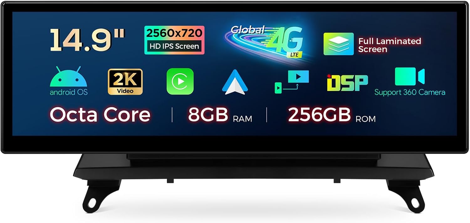 XTRONS 14.9 Inch Android 14 Car Stereo for BMW X5 E70 X6 E71 (2011-2013) CIC System, 2K IPS Touch Screen 8+256GB Global 4G Car Radio GPS Navigation Support Wireless CarPlay Android Auto