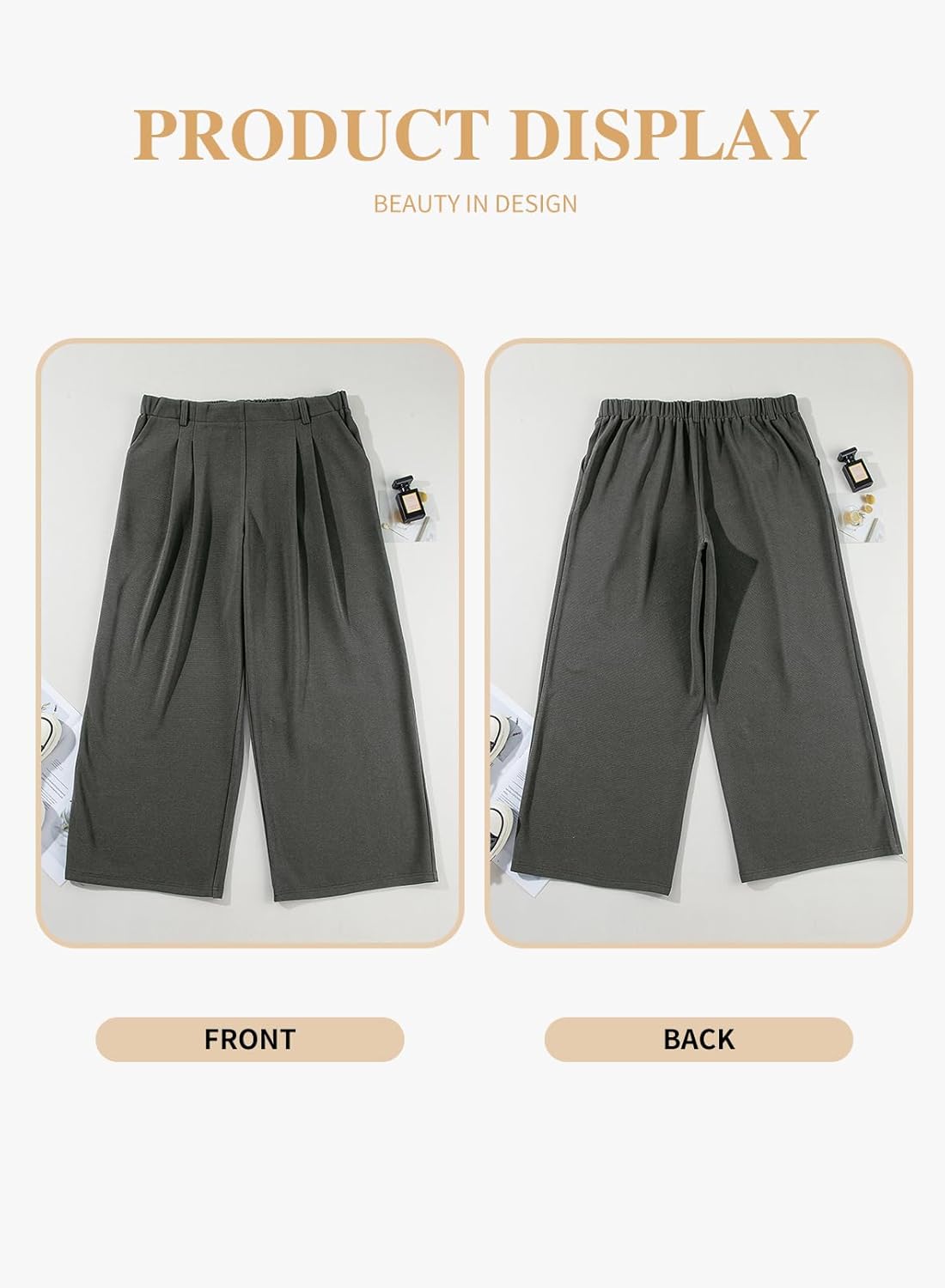 Eytino Womens Plus Size Wide Leg Dress Pants Elastic High Waisted Casual Waffle Palazzo Pants Trousers with Pockets(1X-5X) - Image 4