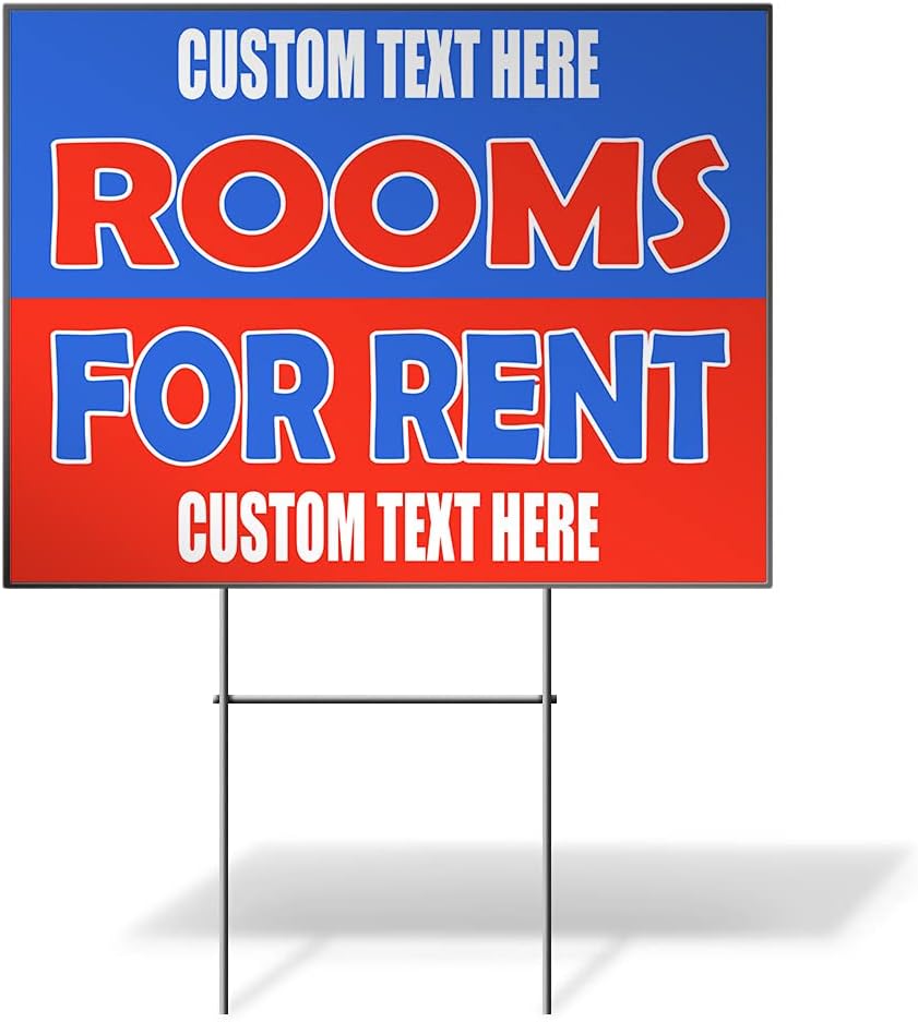 Custom Weatherproof Yard Sign for Rent Rooms Lawn Garden 18x12 Inches 1 Side Print Personalized Text Here