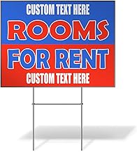 Custom Weatherproof Yard Sign for Rent Rooms Lawn Garden 18x12 Inches 1 Side Print Personalized Text Here