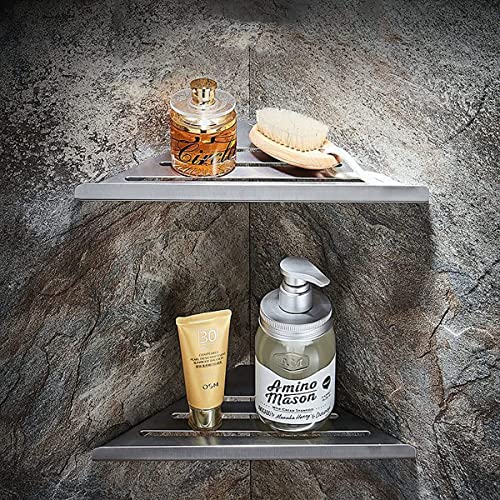 Biutimarden 2PC Gebürstet Duschregal Ohne Bohren Eckablage Badregal SelbstklebendeSUS304 Edelstahl Duschablage Wandmontage Badezimmer Regal für Bad Küche Cover