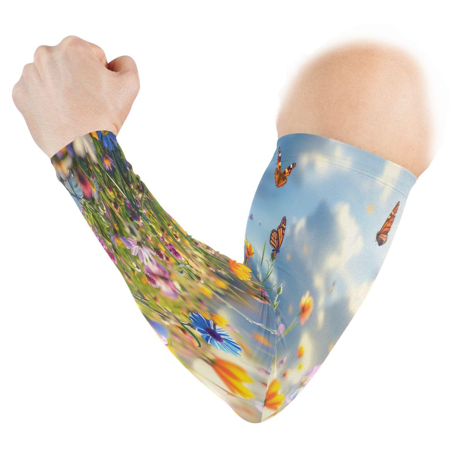 YEGAME Arm Sleeves for Men & Women, Butterfly Flower 1 Pair Cooling UV Sun Protection Sports Compression Sleeves, UPF 50+ Basketball Tennis Cycling Arm Warmers, Breathable Tattoo Cover Sleeve