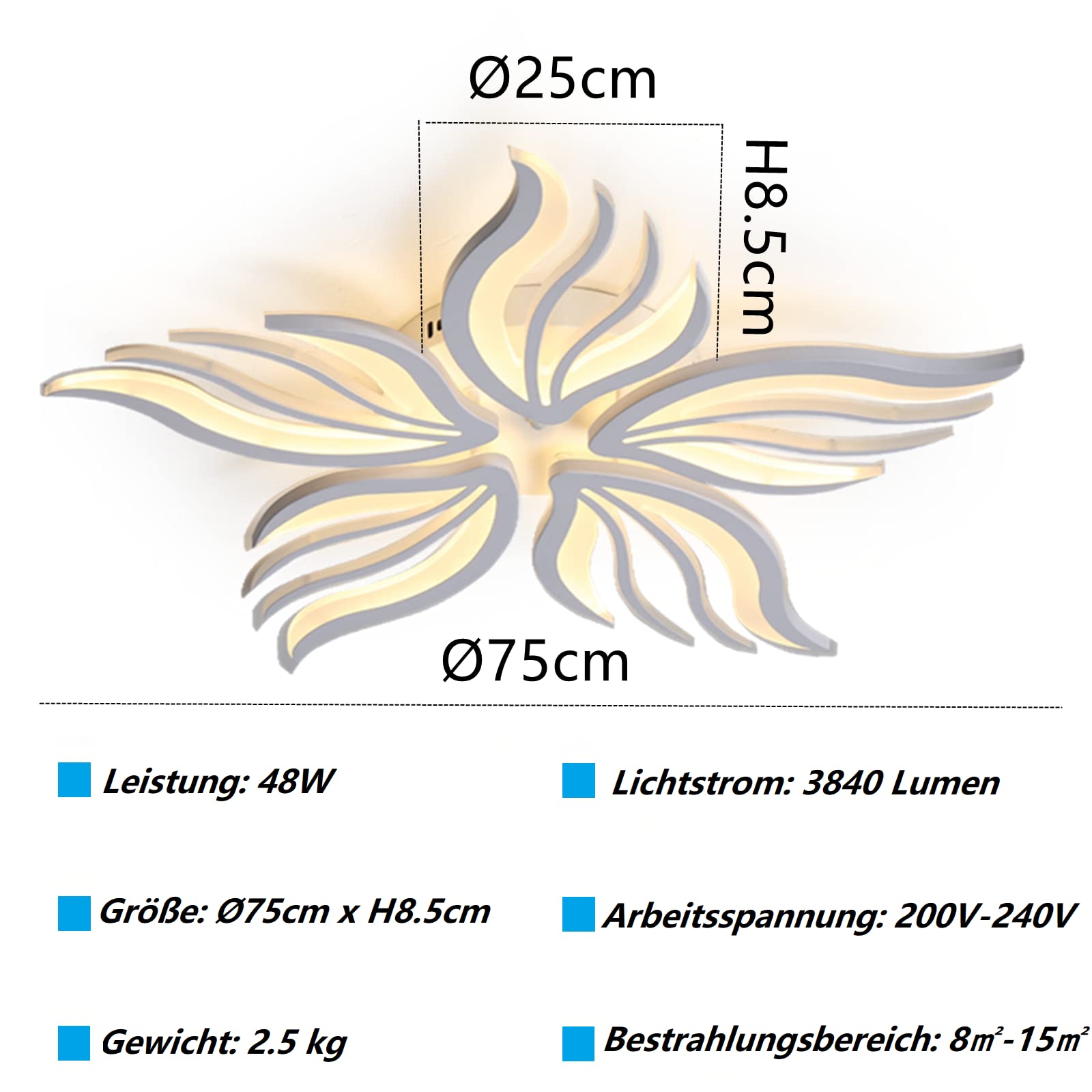 Plafonnier LED Dimmable 48W avec Télécommande Changement de Couleur Lumière Salon Chambre Blanc