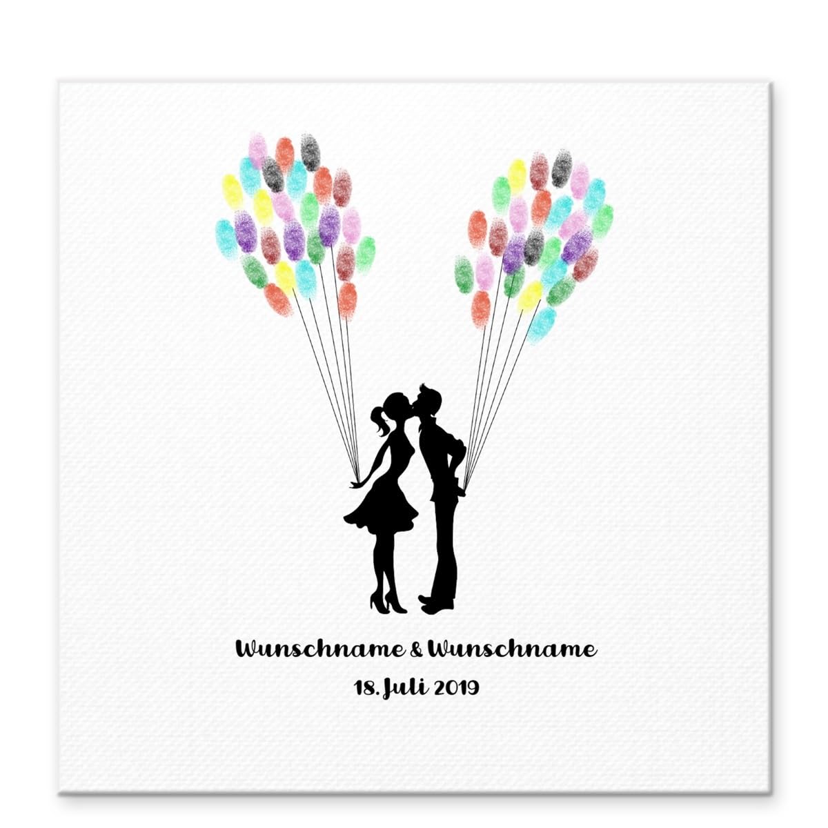 Madyes Tela Matrimonio impronte digitali Libro degli ospiti personalizzato Albero Bacio per la coppia di sposi come regalo, decorazione matrimonio, nome con data. 50 x 50 cm grande su telaio in legno