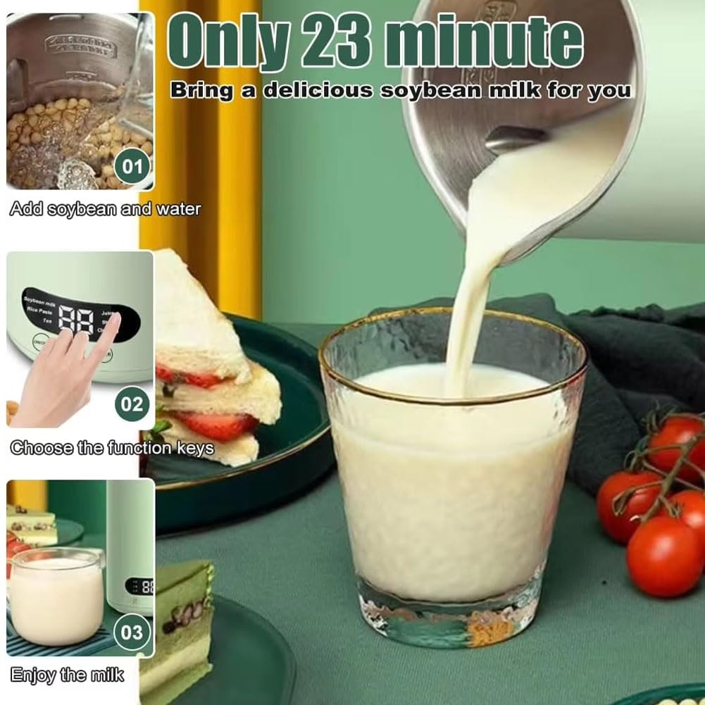 Mini Sojamilch Maker 350ml Wandbrecher mit Edelstahlklinge nur 23 Minuten 12H Reservierung Smart Panel Multifunktionale Sojamilch Maschine für Fruchtsaft Reispaste grün