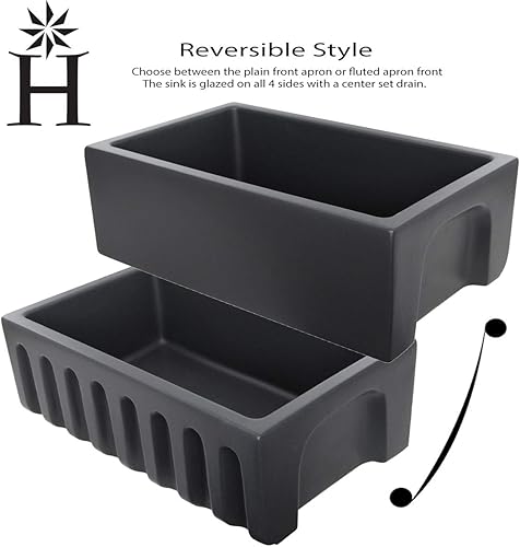 Miniatura 7 de Fregadero reversible de arcilla refractaria de 33 pulgadas, color negro mate