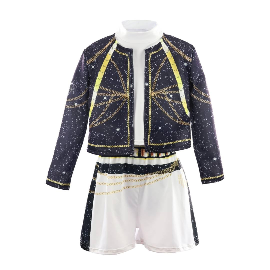 Girls K-Pop Idol Costume Kids Black Golden Star Jacket & Shorts - X-Large
