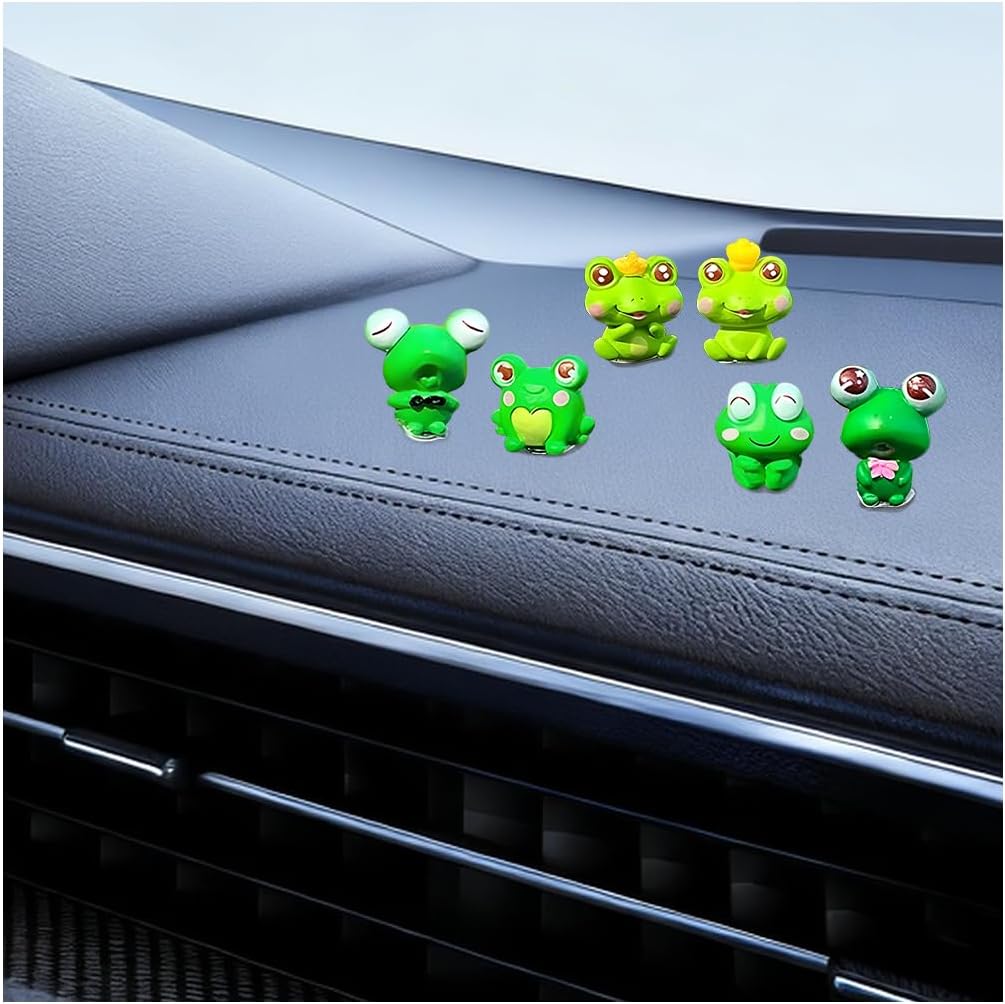6PCS Mini Frog Car Dashboard Decor, Fun Cute Frog Vehicle Rear View Mirror Ornament for Women Men, Automotive Interior Decoration Accessories, Universal for SUV Truck Pickup